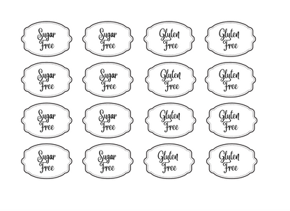 8 sugar free labels, 8 gluten free labels
