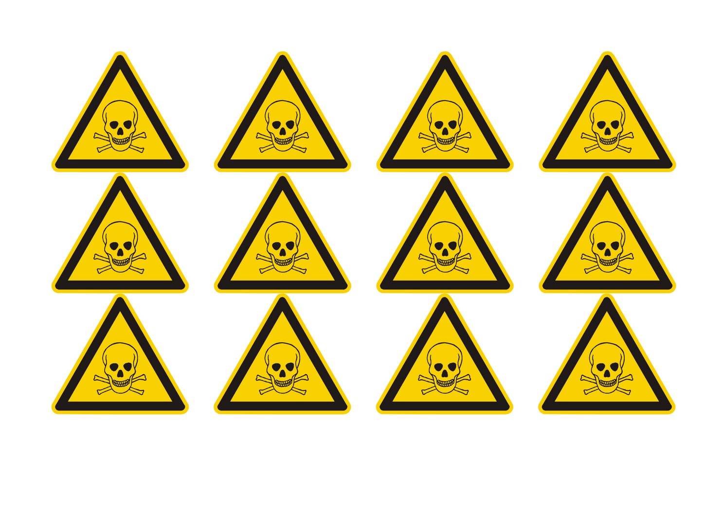 Black on yellow poison warning labels. 