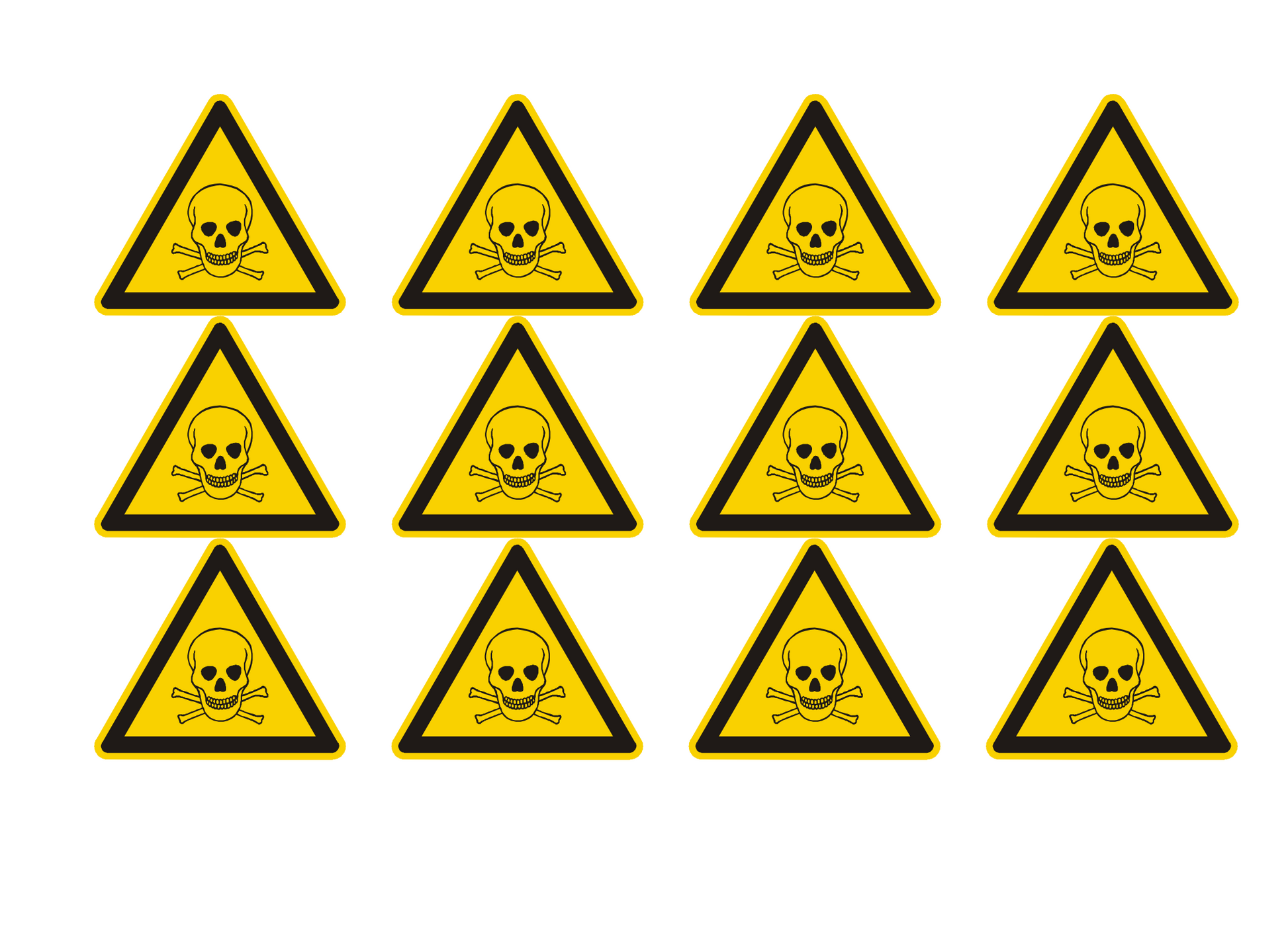 Black on yellow poison warning labels. 