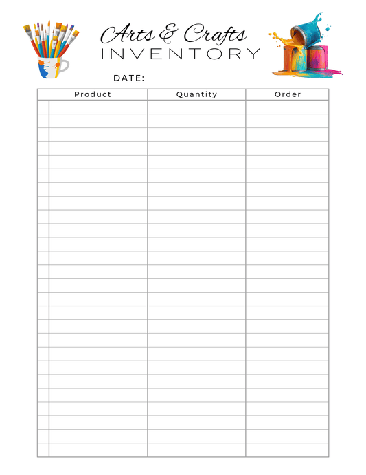 Inventory Sheet for Arts & Crafts Supplies