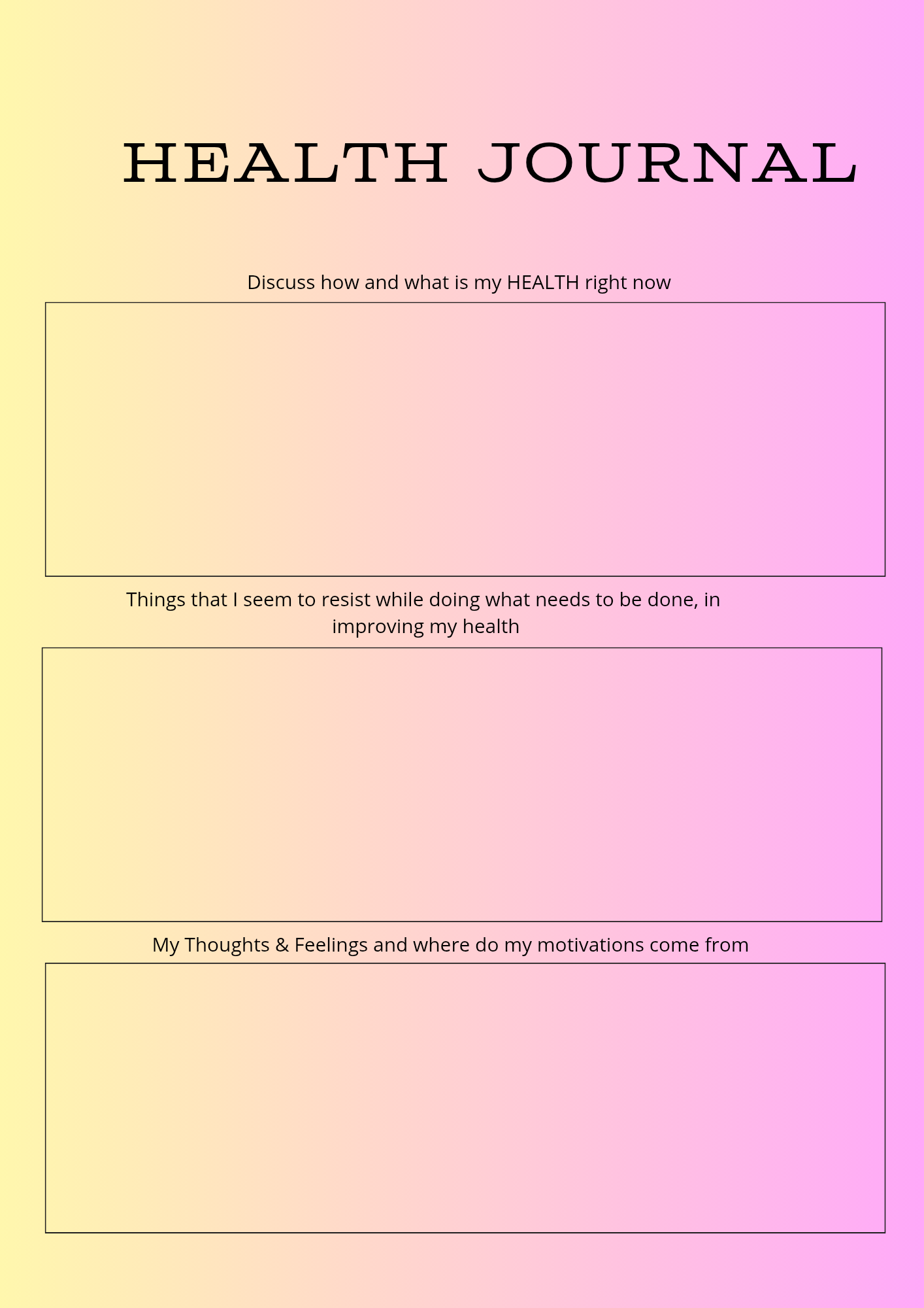 Health journal template with a gradient yellow to pink background