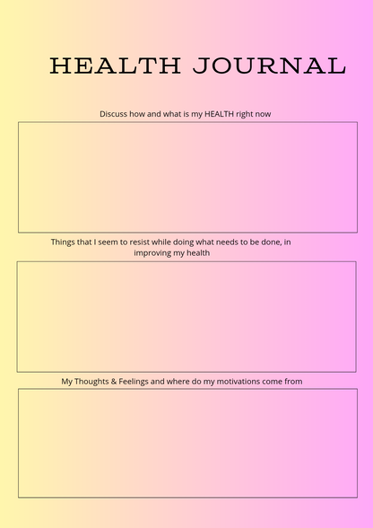 Health journal template with a gradient yellow to pink background