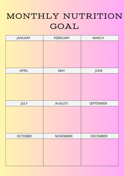 Monthly nutrition goal planner with a colorful gradient background