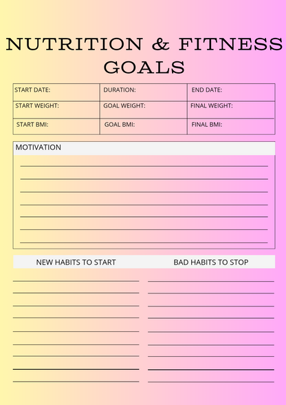 Nutrition and fitness goals tracker with a colorful gradient background